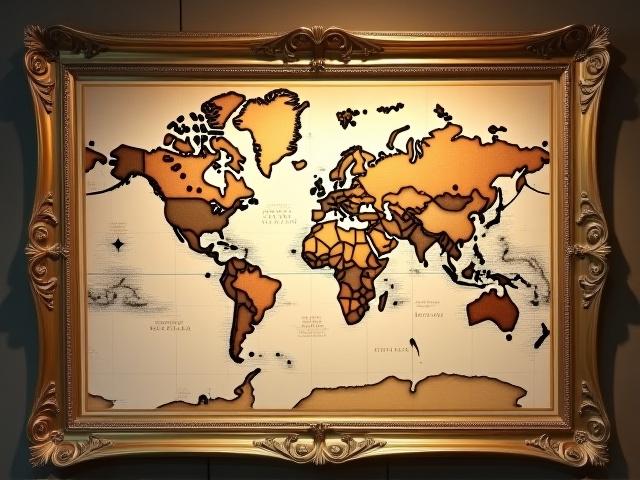 Vintage map in a custom ornate gold frame